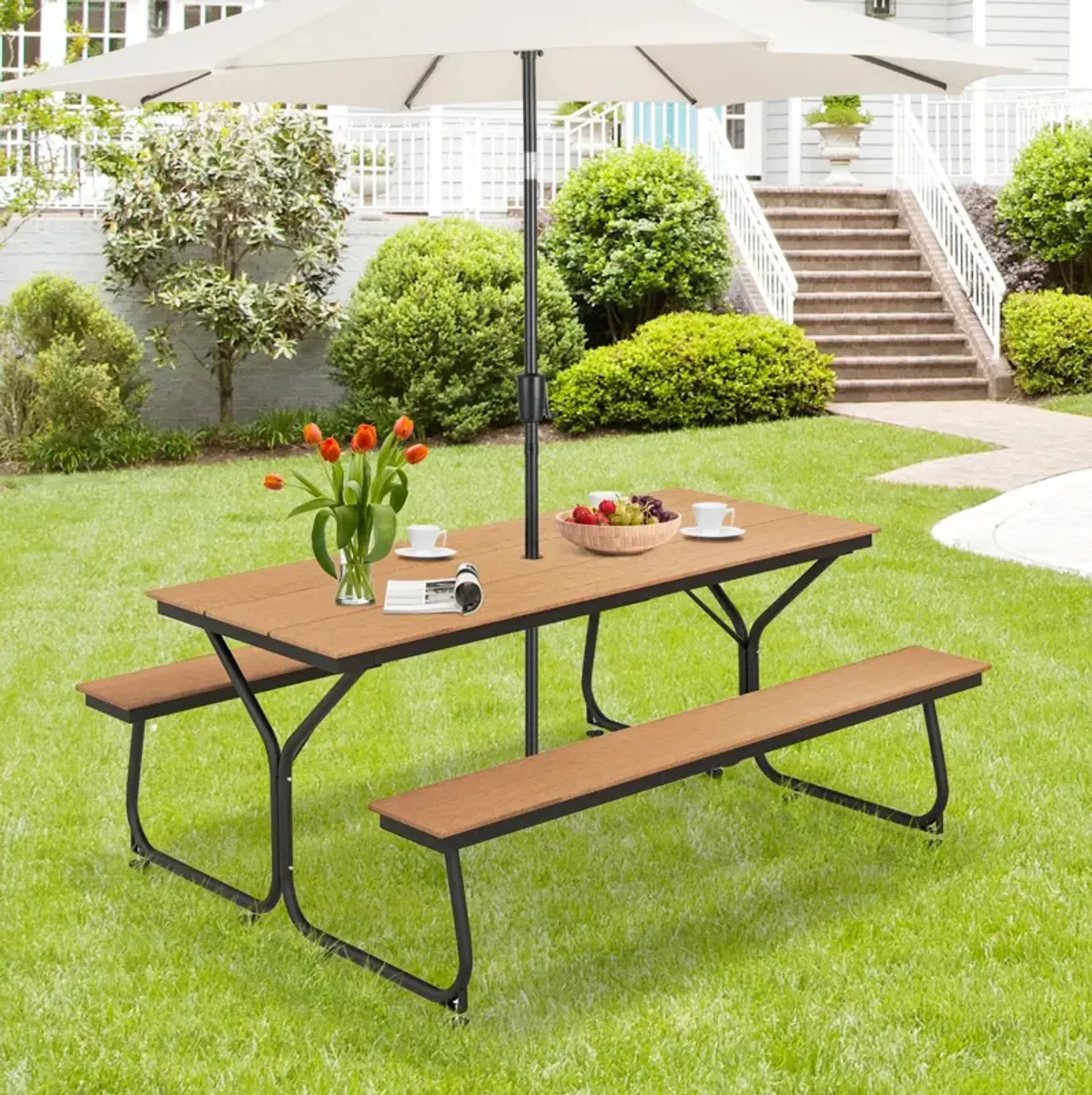 6 Feet Outdoor Picnic Table Bench Set for 6-8 People