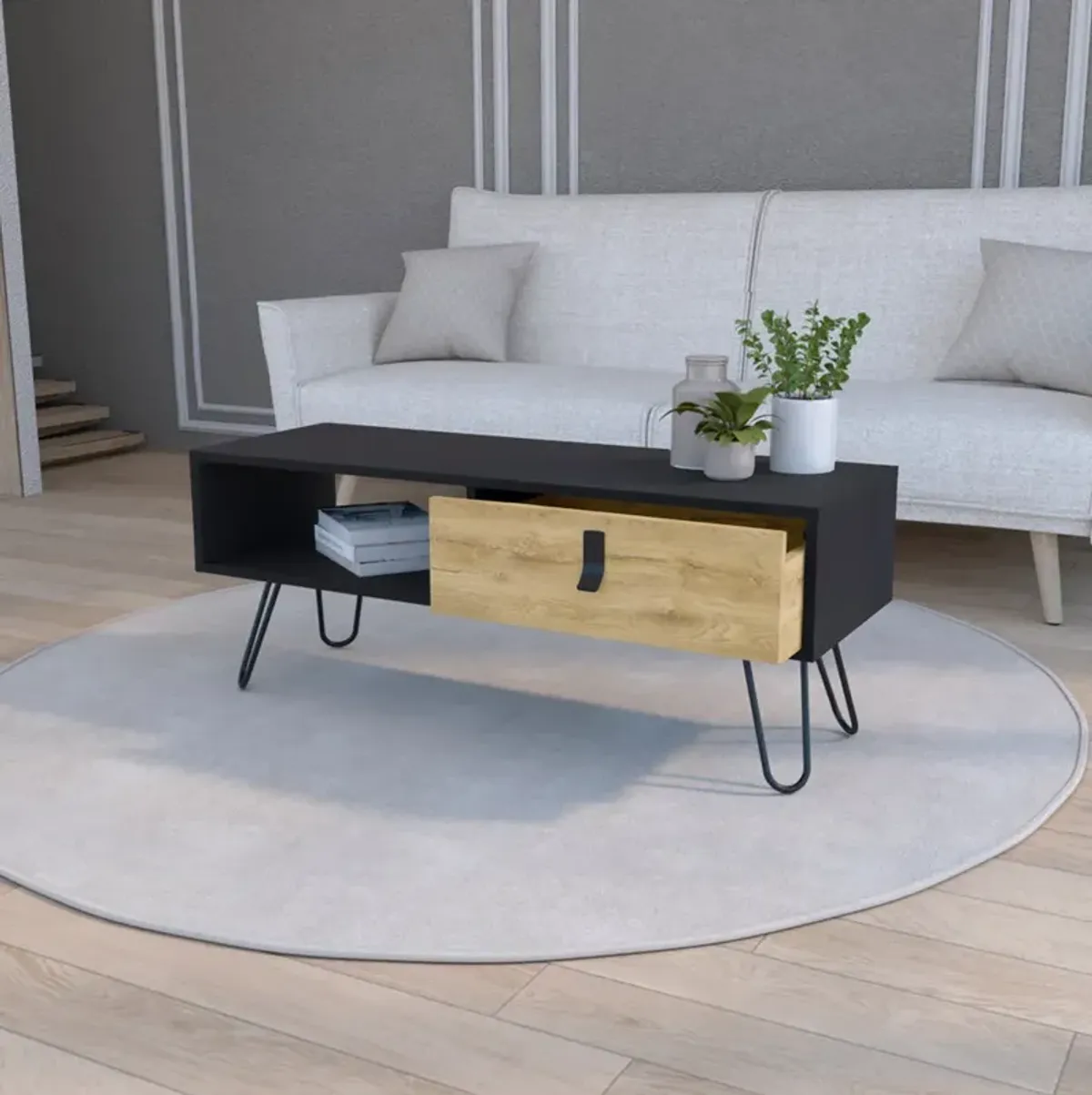 Coffee Table Magness, Living Room, Black / Macadamia