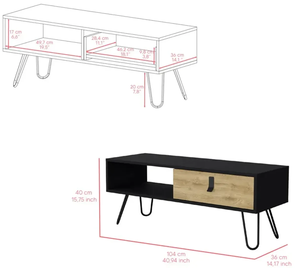 Coffee Table Magness, Living Room, Black / Macadamia