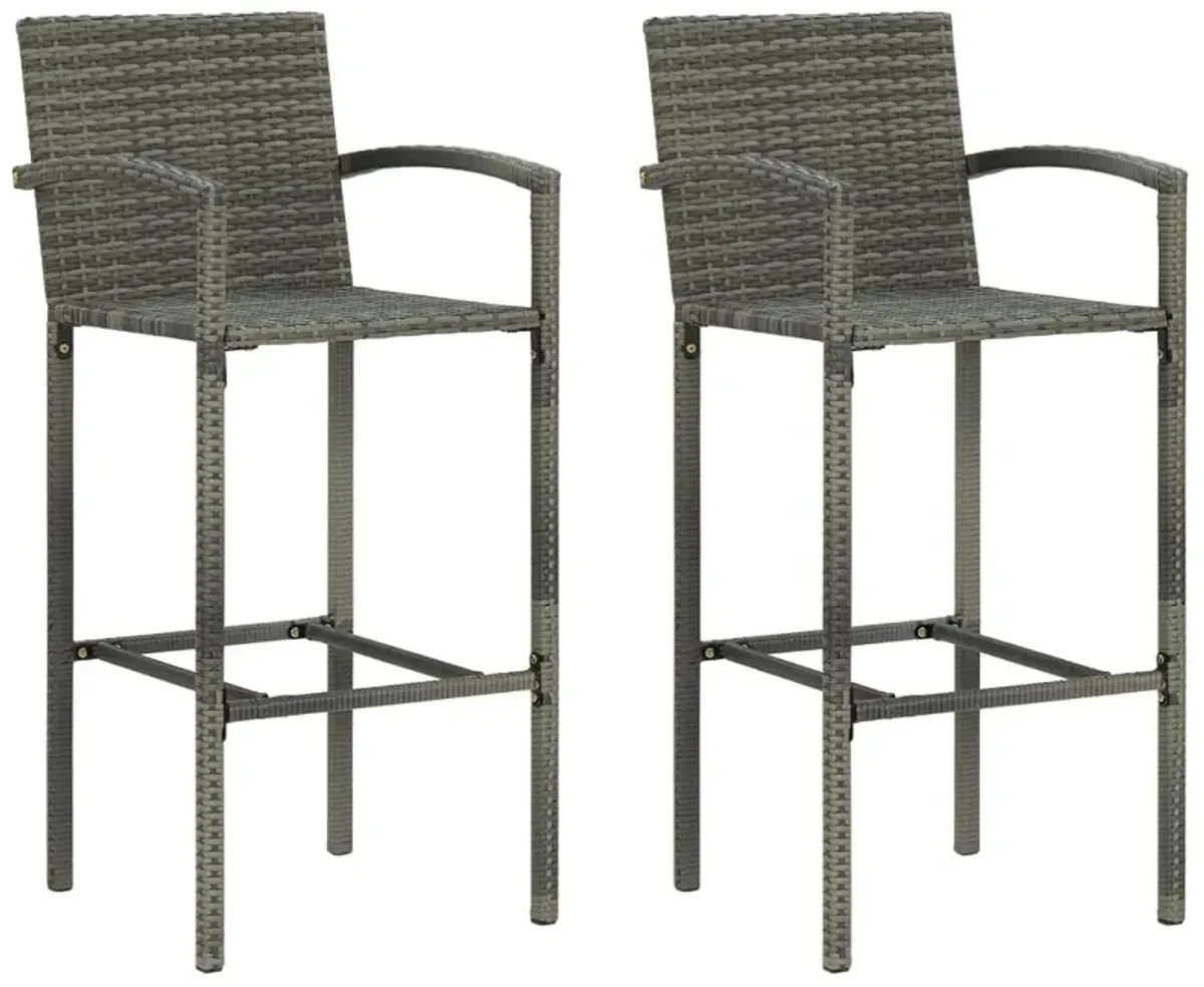 vidaXL Bar Stools 2 pcs Gray Poly Rattan