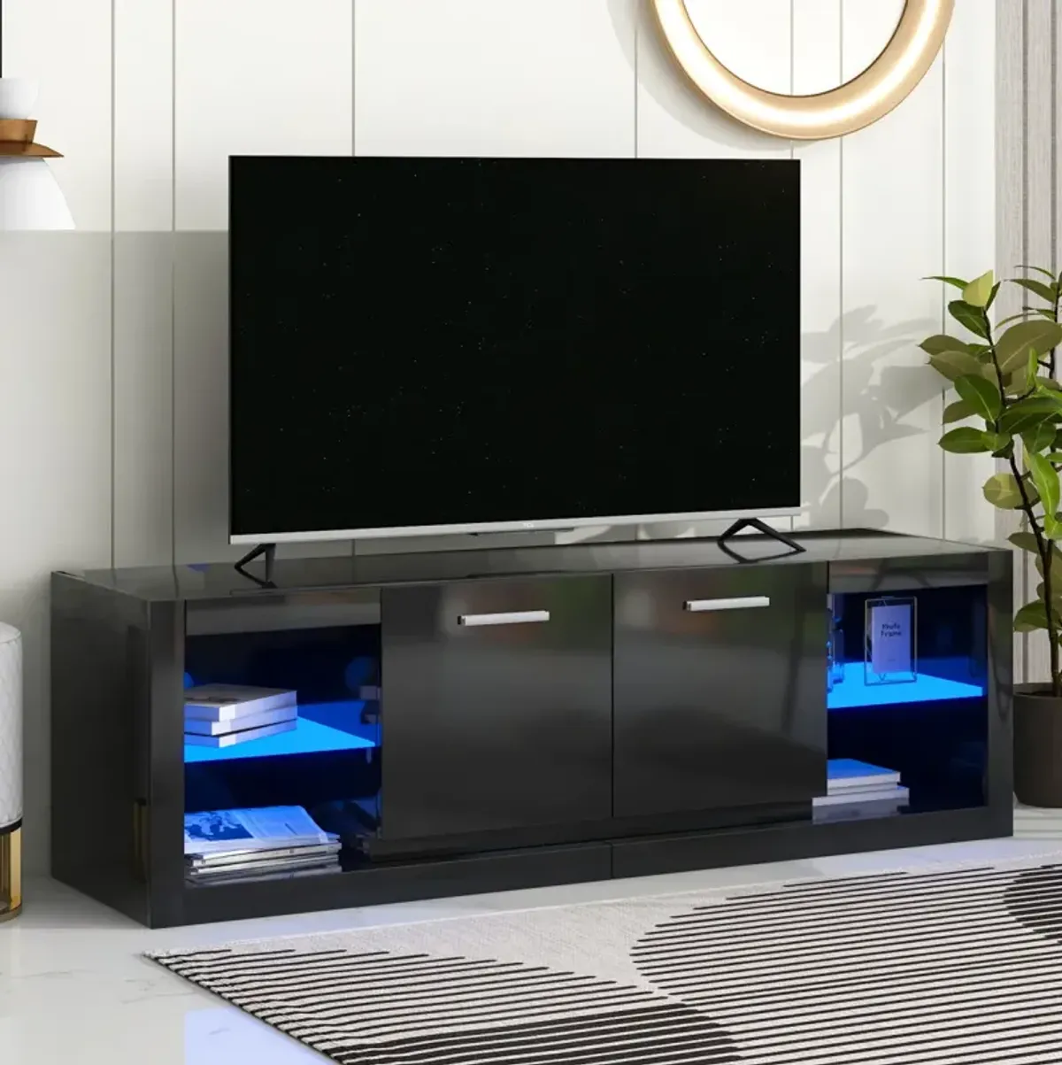 Elegant High Gloss TV Stand with LED Lights