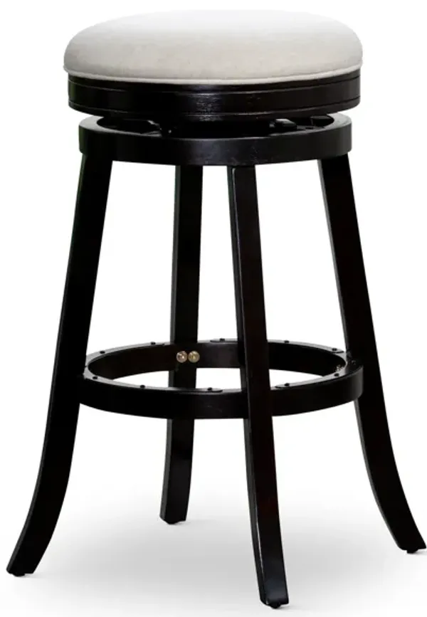 Opi 30 Inch Swivel Barstool, Beige Polyester, Espresso Brown Solid Wood - Benzara