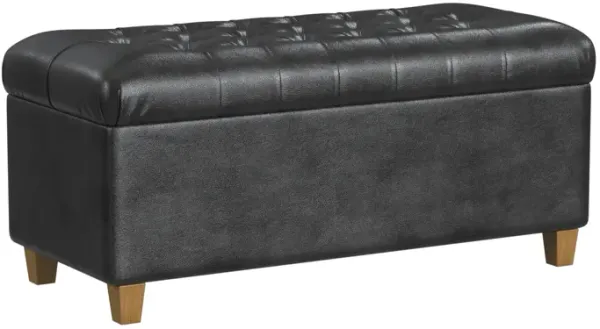 Bea Storage Ottoman Bench with Tufted Black Faux Leather, 40 Inch