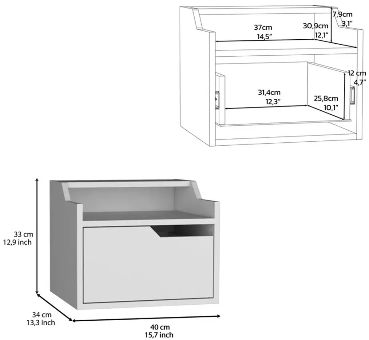 Floating Nightstand, Modern Dual-Tier Design with Spacious Single Drawer Storage