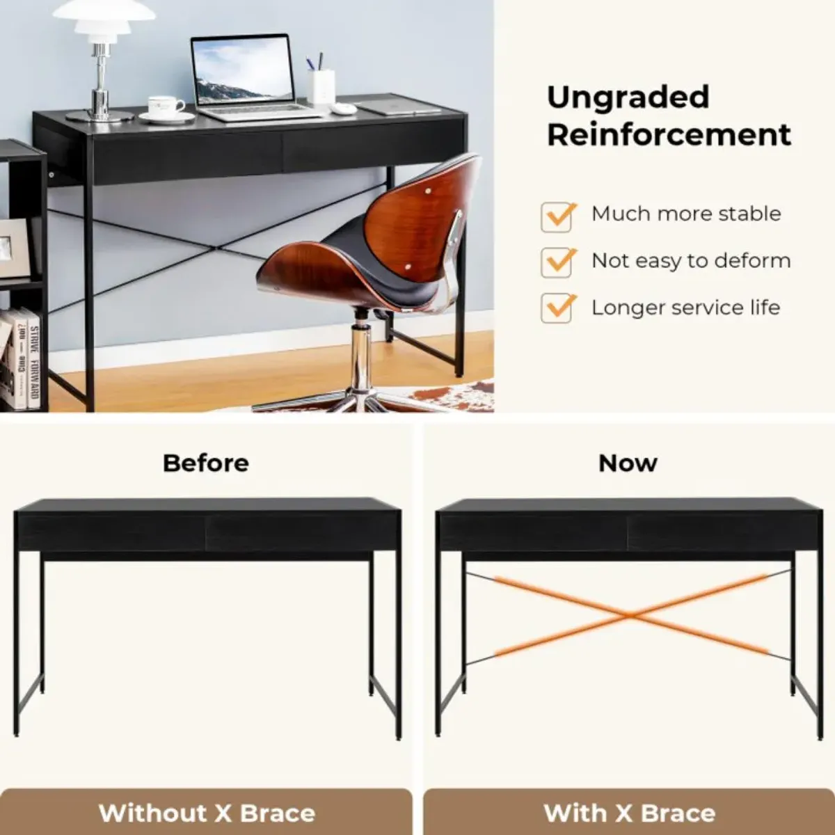 Hivvago 2-Drawer Home Office Desk with Steel Frame