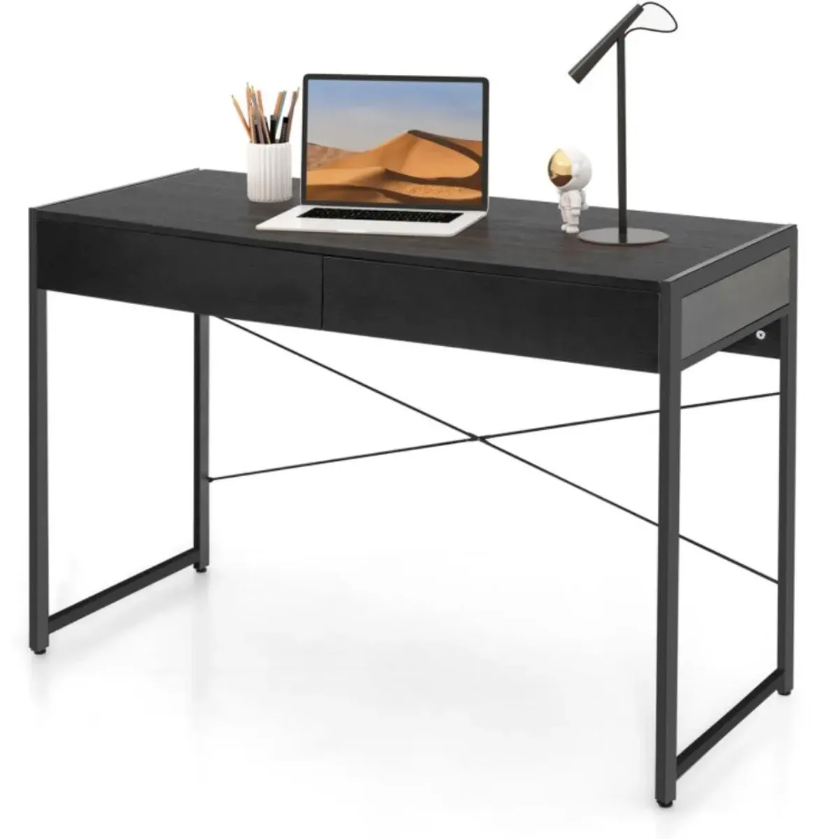 Hivvago 2-Drawer Home Office Desk with Steel Frame