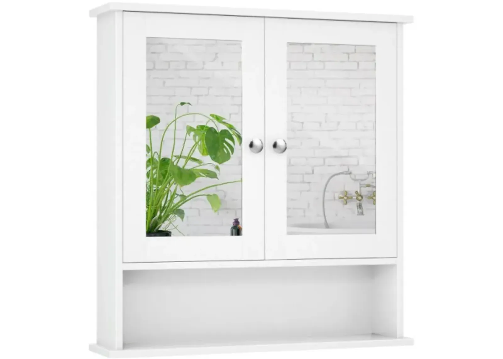 Bathroom Wall Cabinet with Double Mirror Doors