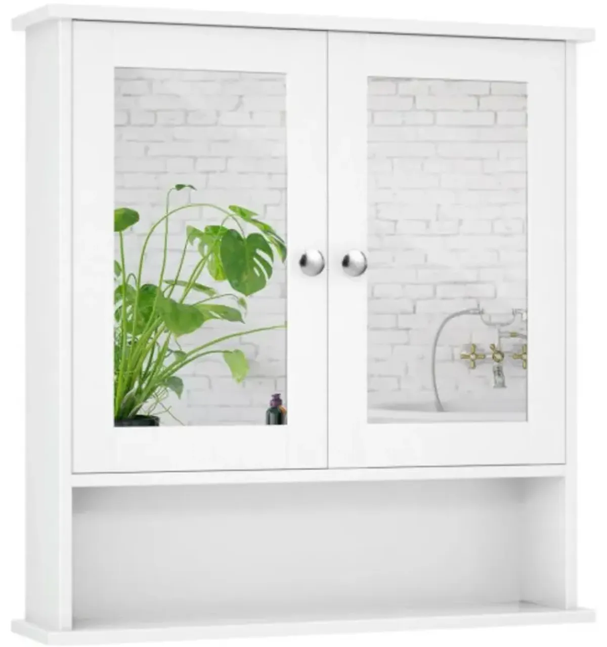 Bathroom Wall Cabinet with Double Mirror Doors