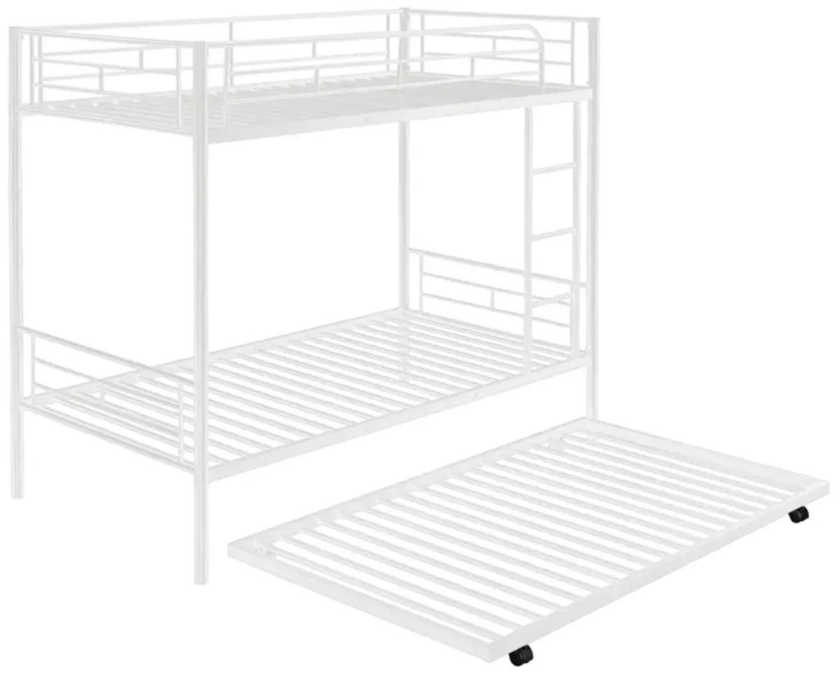 Twin-Over-Twin Metal Bunk Bed With Trundle, Can Be Divided Into Two Beds, No Box Spring Needed