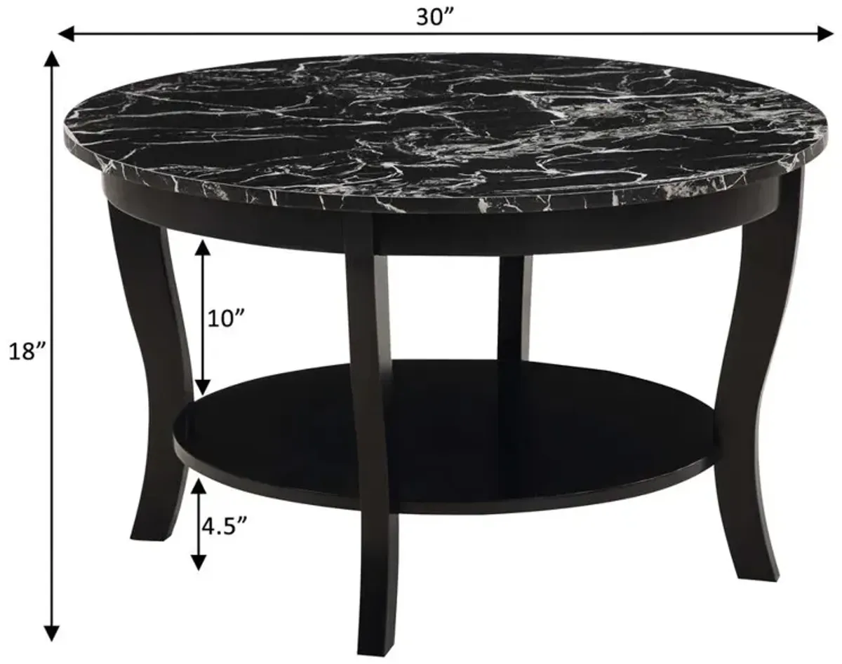 Convenience Concepts American Heritage Round Coffee Table with Shelf Black