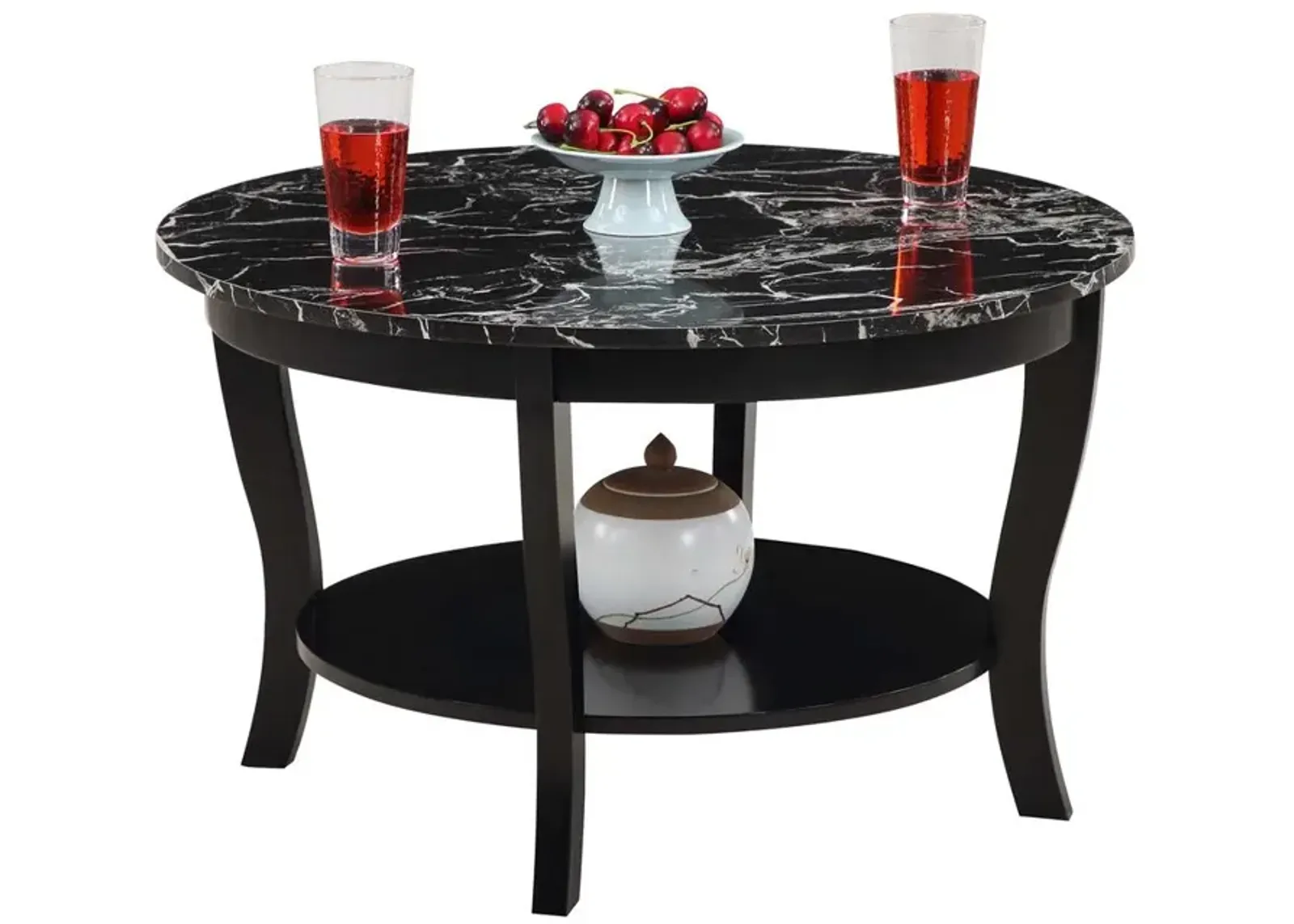 Convenience Concepts American Heritage Round Coffee Table with Shelf Black