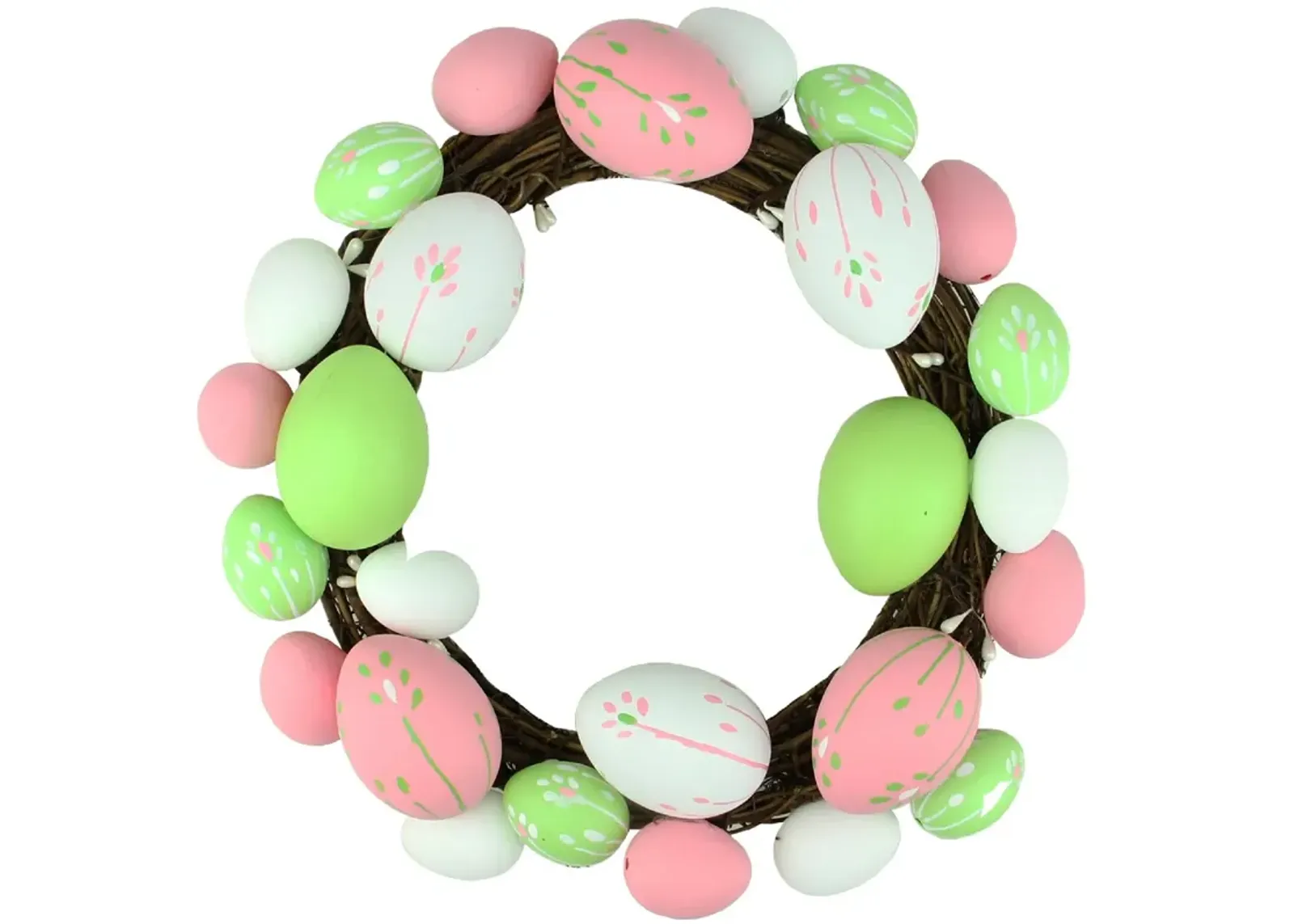 Floral Stem Easter Egg Spring Grapevine Wreath  Pink and Green 10-Inch