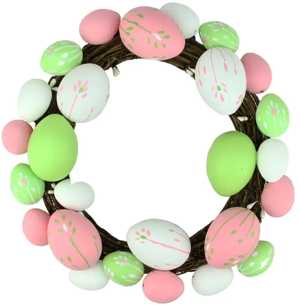 Floral Stem Easter Egg Spring Grapevine Wreath  Pink and Green 10-Inch