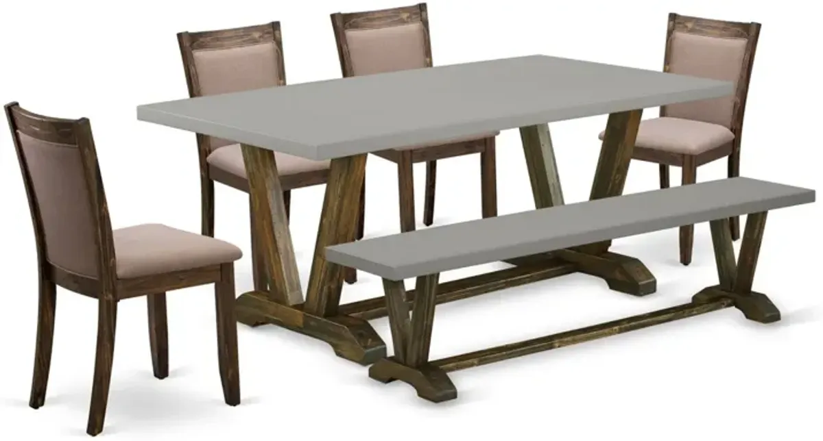 East West Furniture V797MZ748-6 6Pc Dining Set - Rectangular Table , 4 Parson Chairs and a Bench - Multi-Color Color