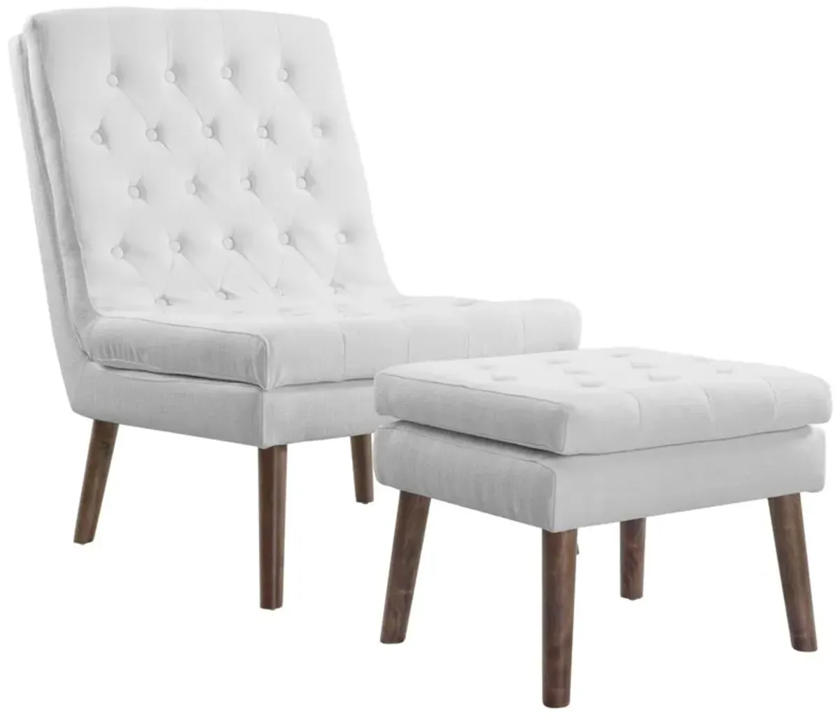 Modway Modify Tufted Modern Lounge Accent Chair and Ottoman Set in White