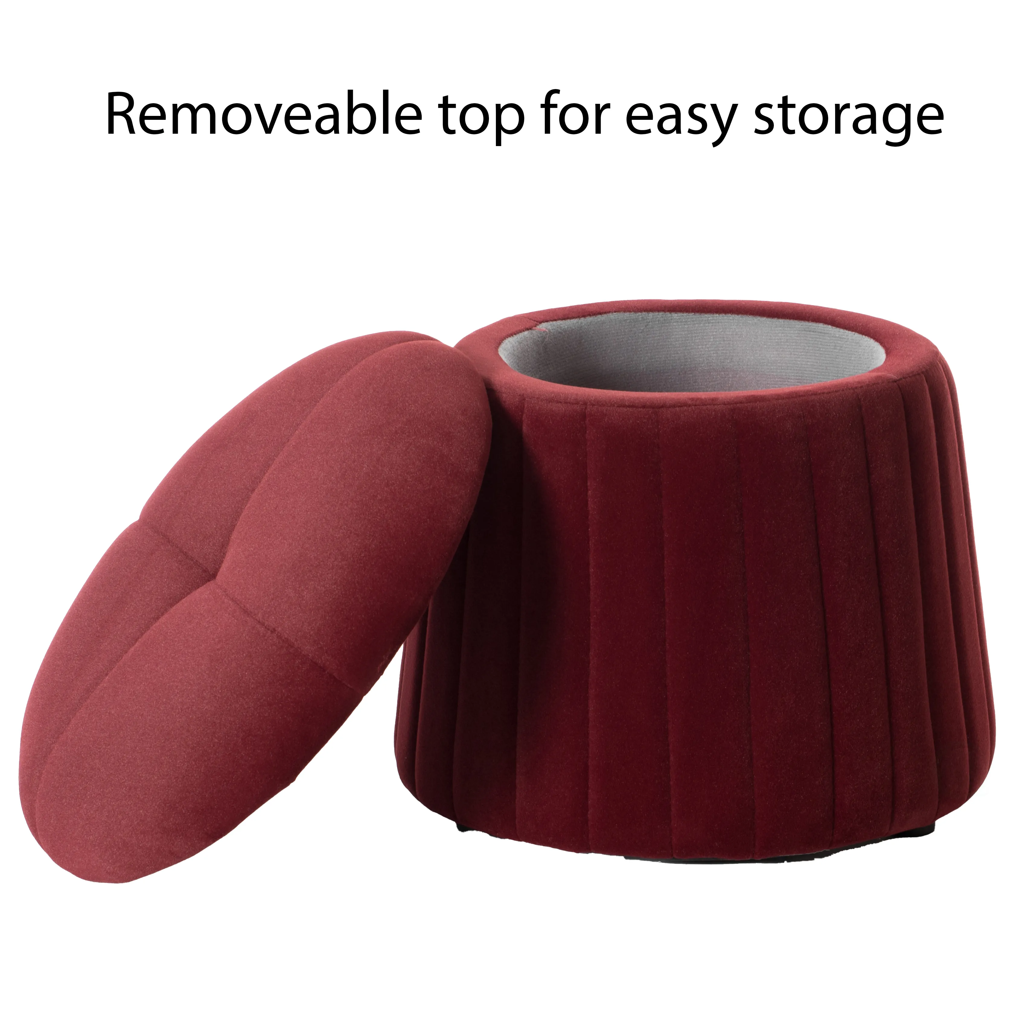 Modern Tufted Velvet Mushroom Shape Storage Ottoman Storage Stool Trunk, Red