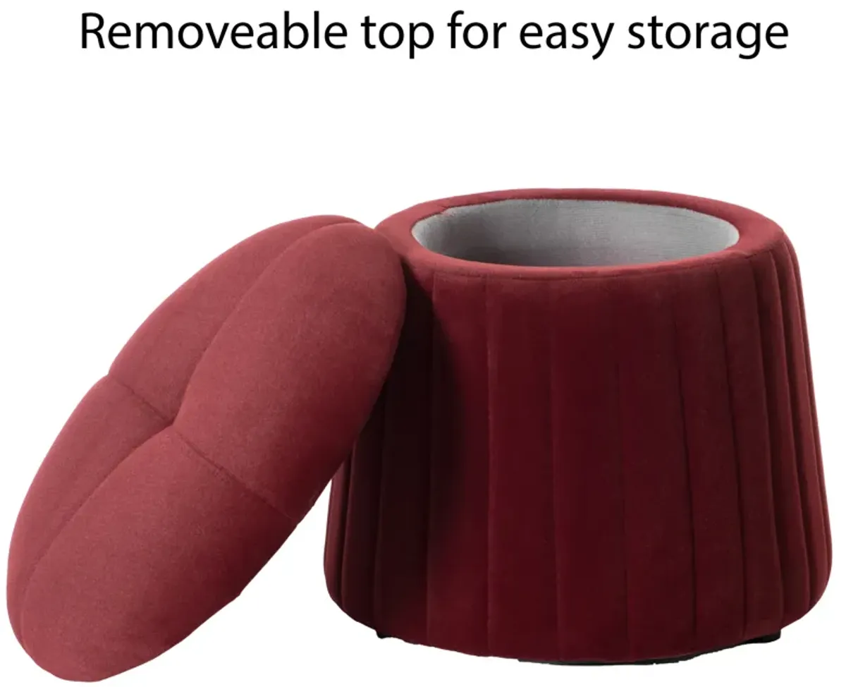 Modern Tufted Velvet Mushroom Shape Storage Ottoman Storage Stool Trunk, Red