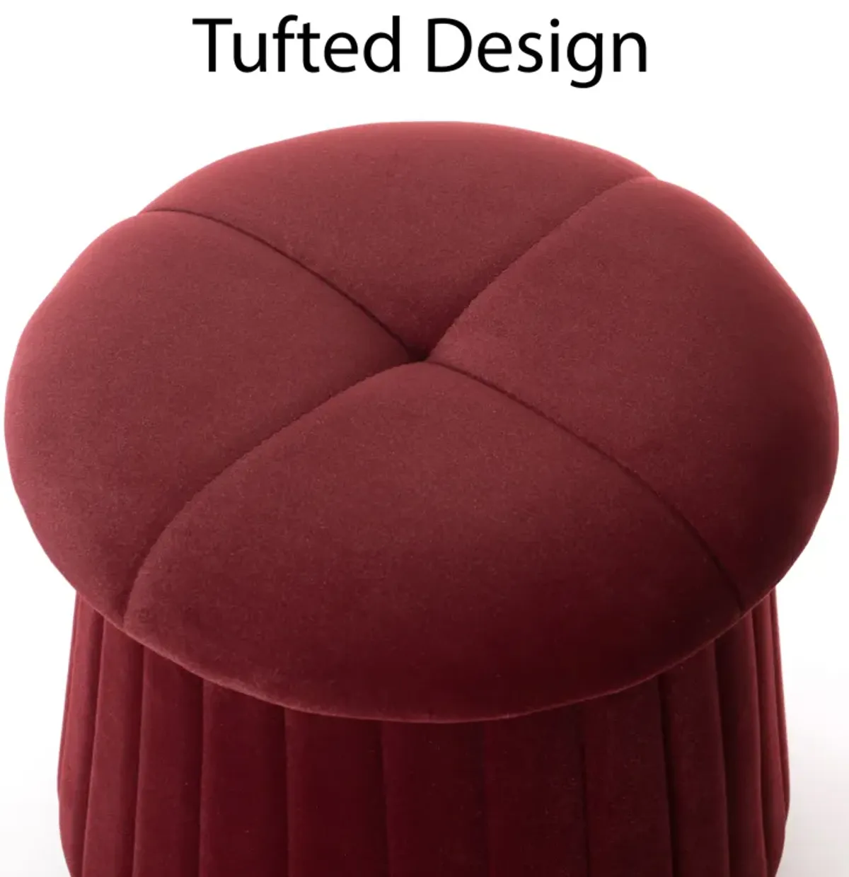 Modern Tufted Velvet Mushroom Shape Storage Ottoman Storage Stool Trunk, Red