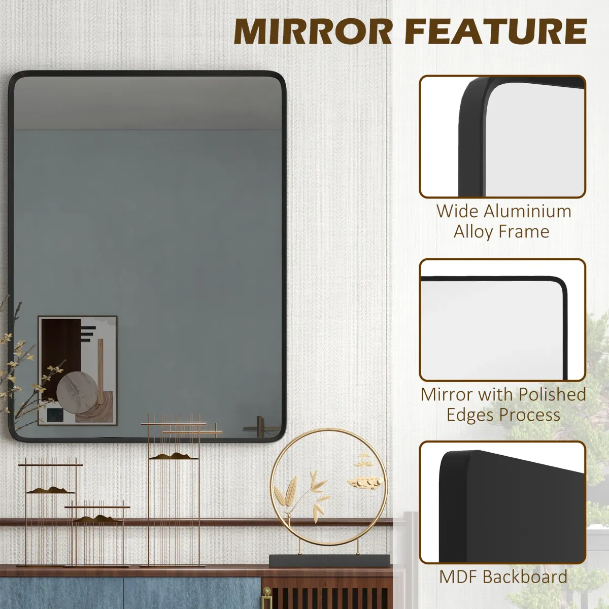 40 x 30 Inch Wall Mirror Aluminum Frame Rectangular Wall Mirrors for Bathroom