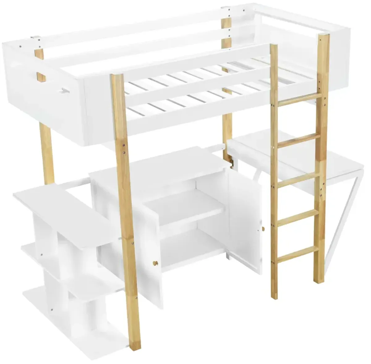 Merax Wood Loft Bed With Built-in Storage Cabinet