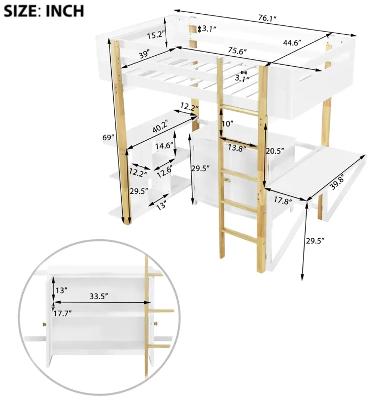 Merax Wood Loft Bed With Built-in Storage Cabinet