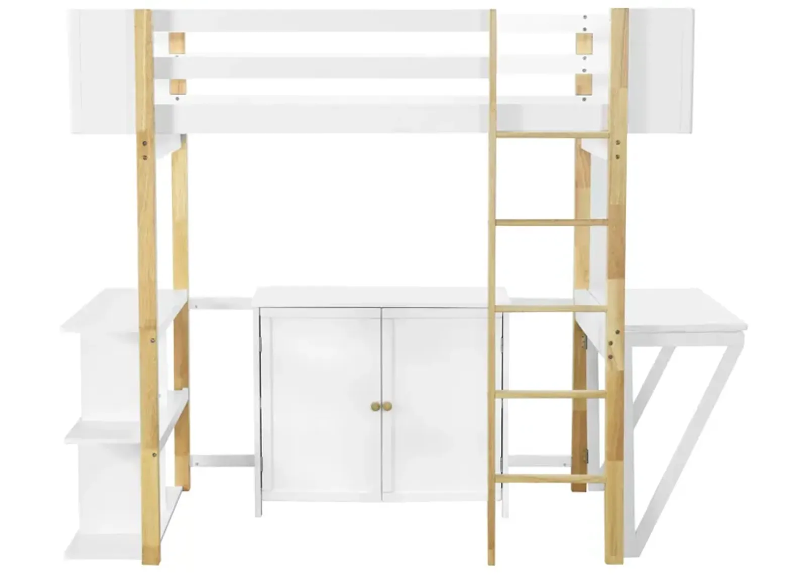 Merax Wood Loft Bed With Built-in Storage Cabinet