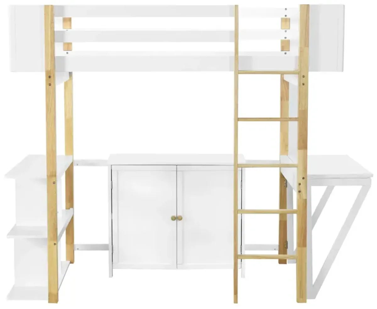 Merax Wood Loft Bed With Built-in Storage Cabinet