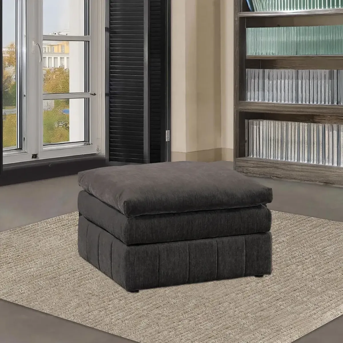 Luna 33 Inch Modular Ottoman, Three Layer Plush Cushioned Seat, Dark Gray-Benzara