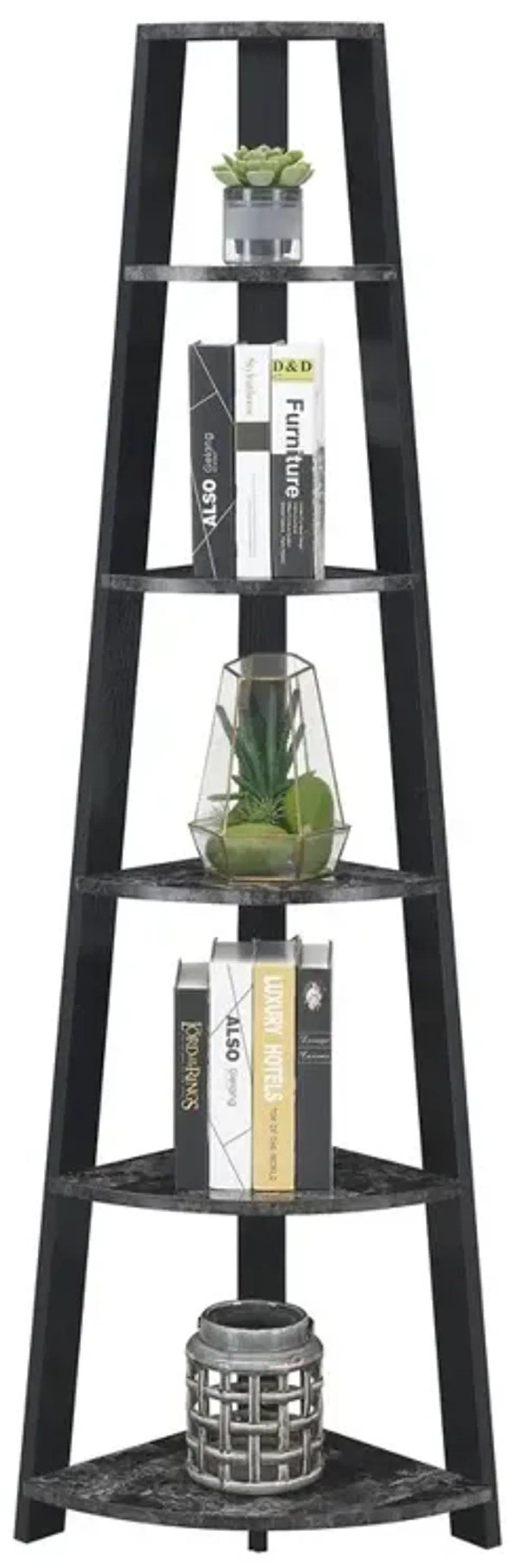 Convenience Concepts Newport 5 Tier Corner Bookshelf Black Faux Marble/Black