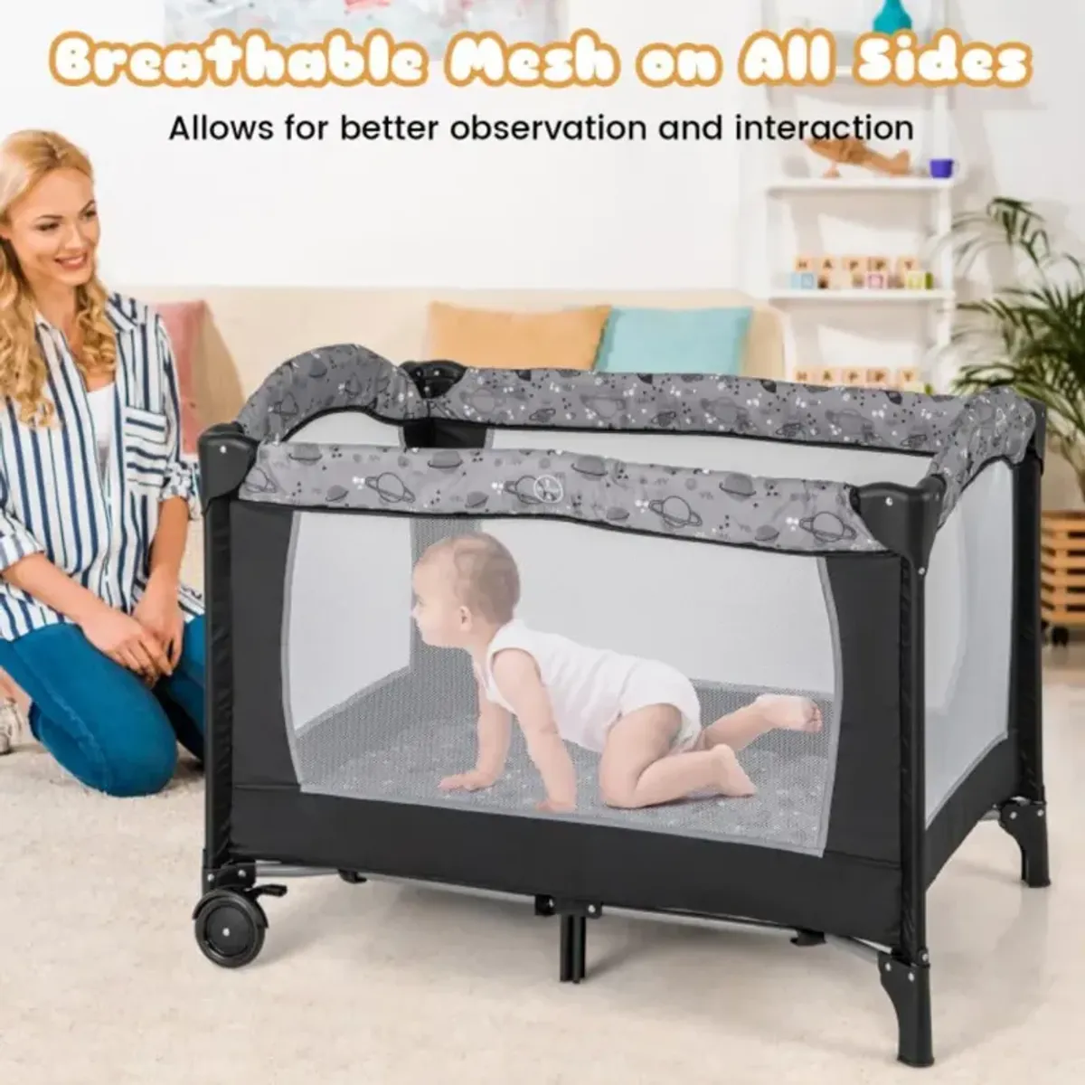 Hivvago Multi-Functional Baby Playpen with Mattress and Removable Changing Table