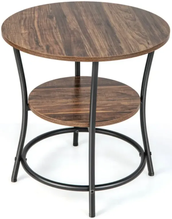2-Tier Round End Table with Open Storage Shelf and Sturdy Metal Frame