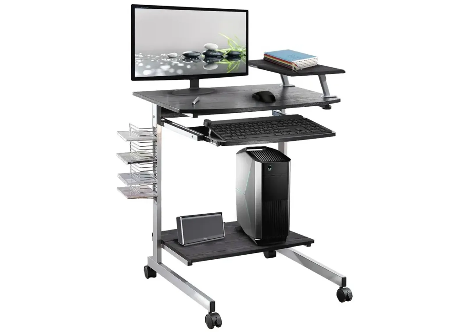 Hivvago Mobile Compact Computer Cart Desk with Keyboard Tray