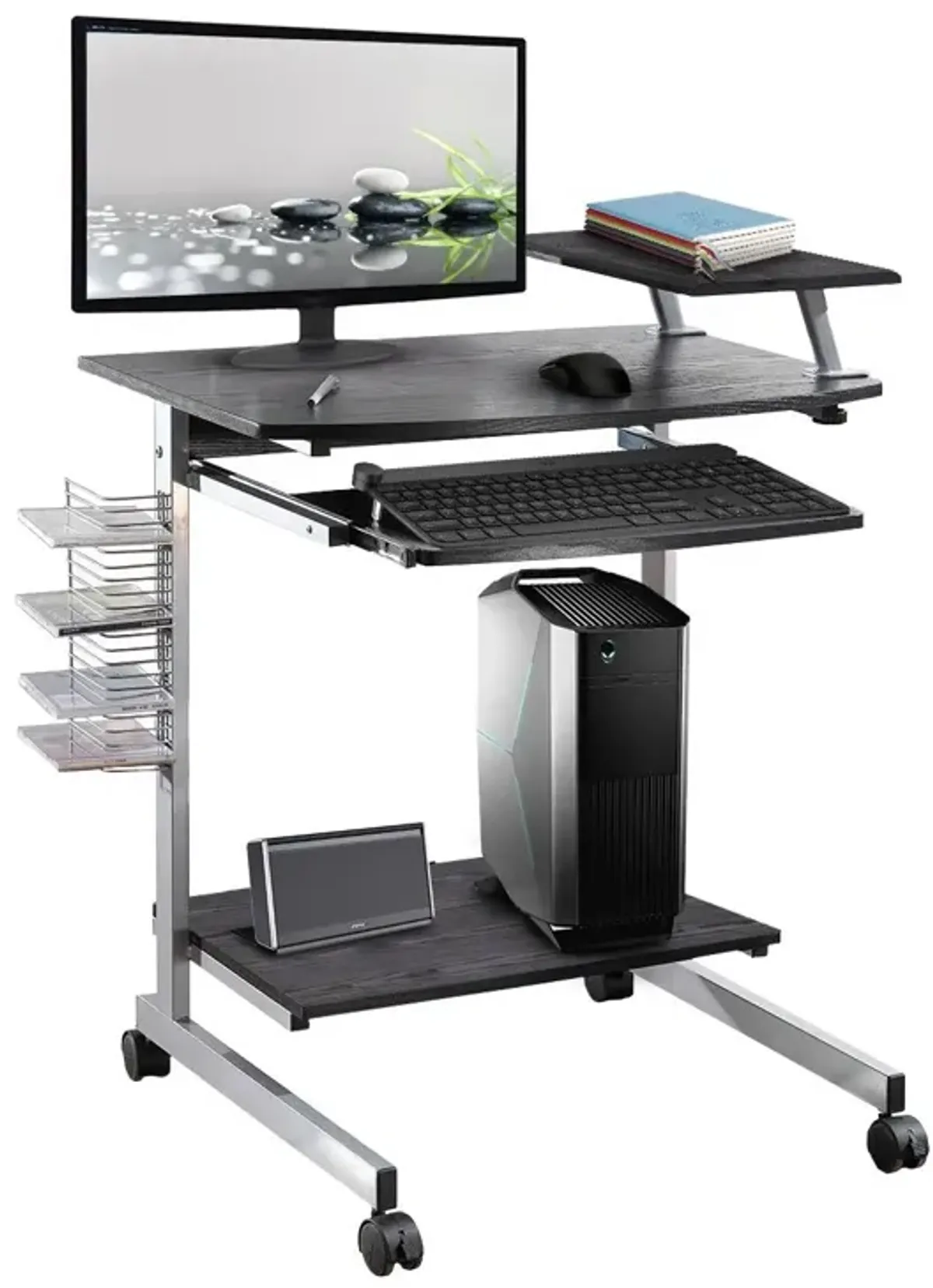 Hivvago Mobile Compact Computer Cart Desk with Keyboard Tray