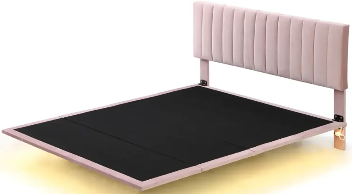 Merax Modern Velvet  Platform Bed with Sensor Light