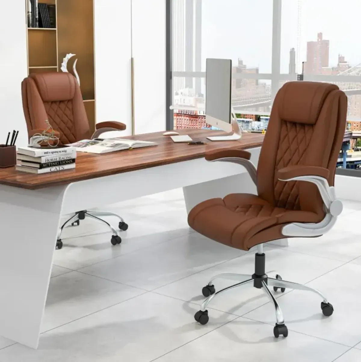 Hivvago Modern Height Adjustable PU Leather Office Chair with Rocking Function