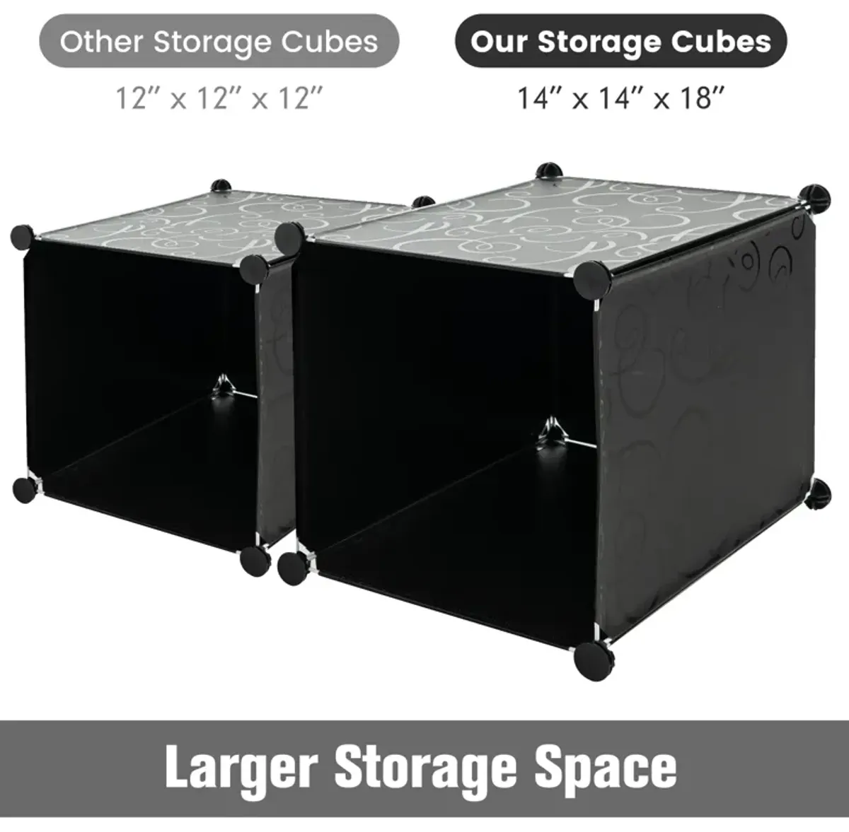 16-Cube Storage Organizer with 16 Doors and 2 Hanging Rods-Black