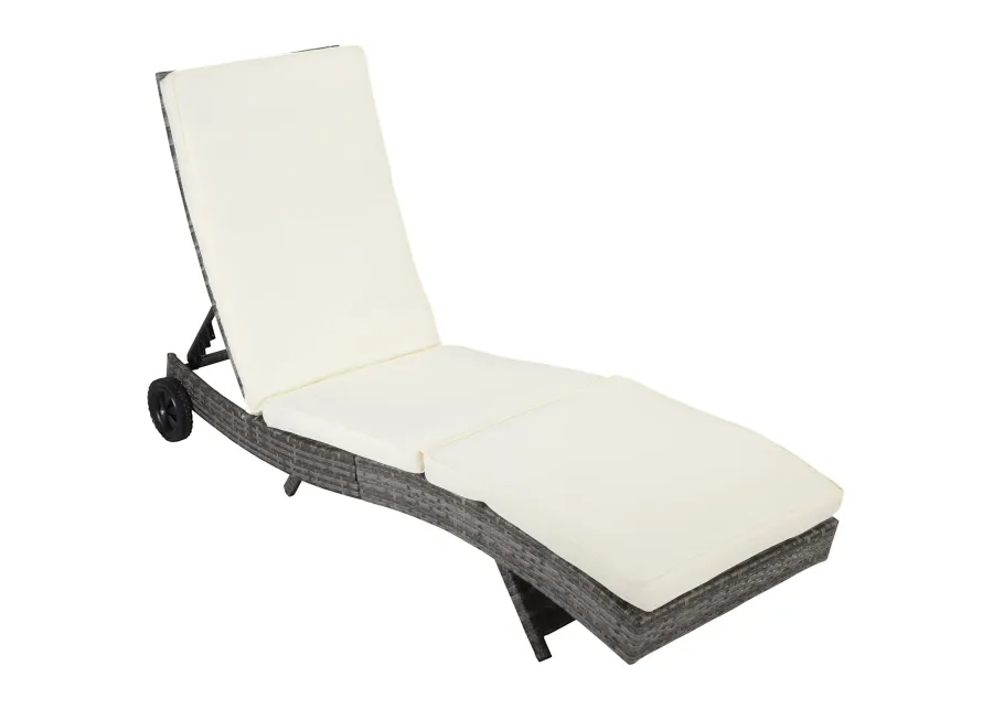 Off-white Sun Lounger: Wicker Chaise with Adjustable Backrest