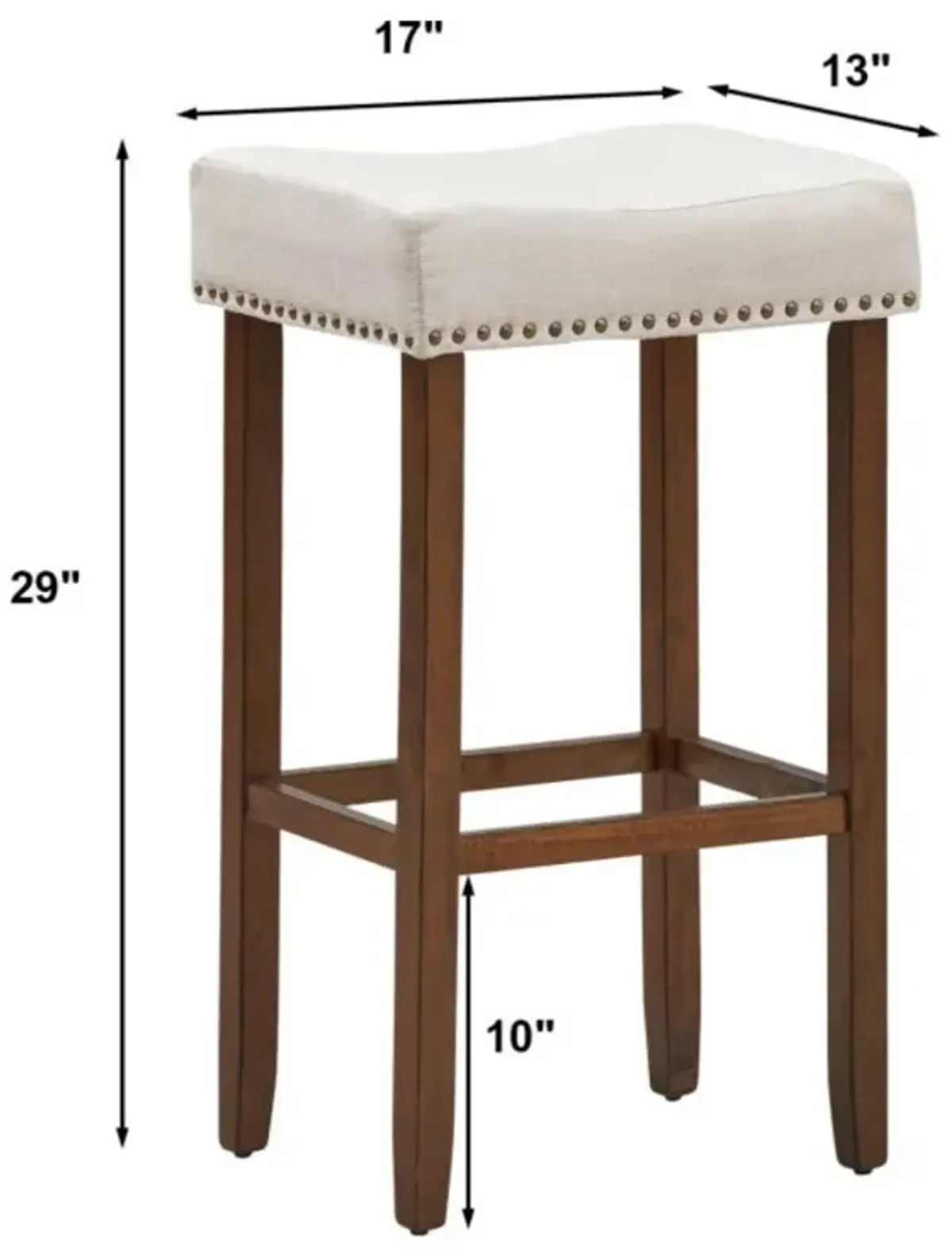 Hivvago Set of 2 Nailhead Saddle Bar Stools 29 Inch Height