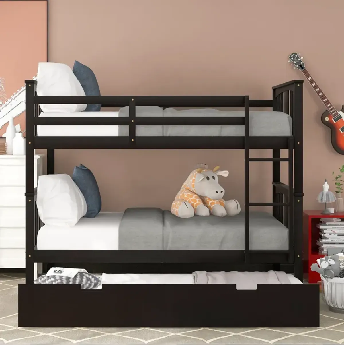 Full Over Full Bunk Bed With Twin Size Trundle And Ladder