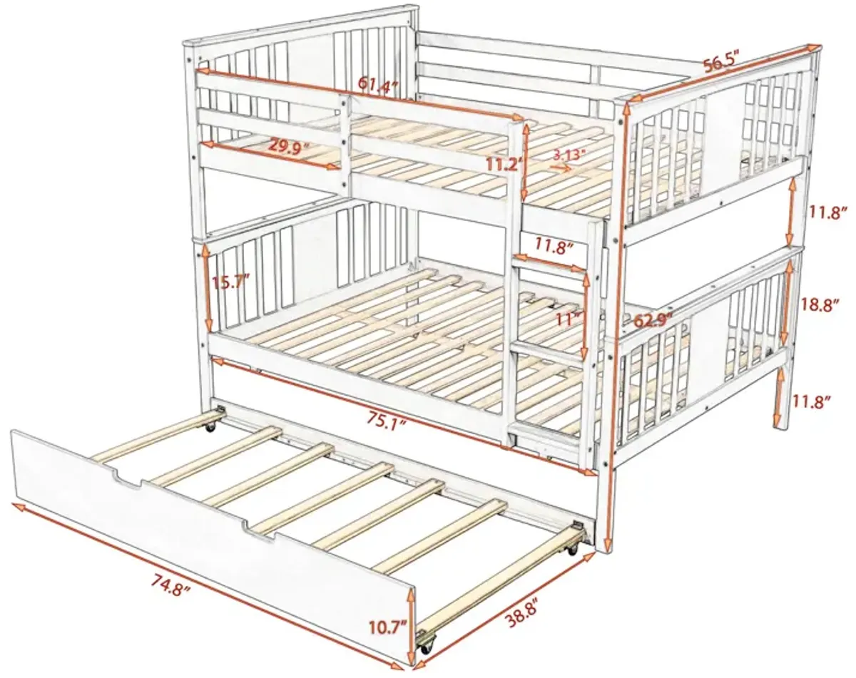 Full Over Full Bunk Bed With Twin Size Trundle And Ladder