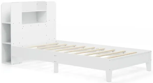 Wooden Platform Bed Frame with Bookcase Headboard