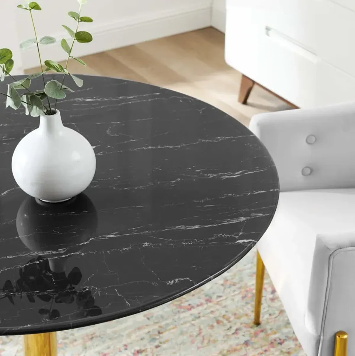 Modway - Verne 40" Artificial Marble Dining Table Gold Black