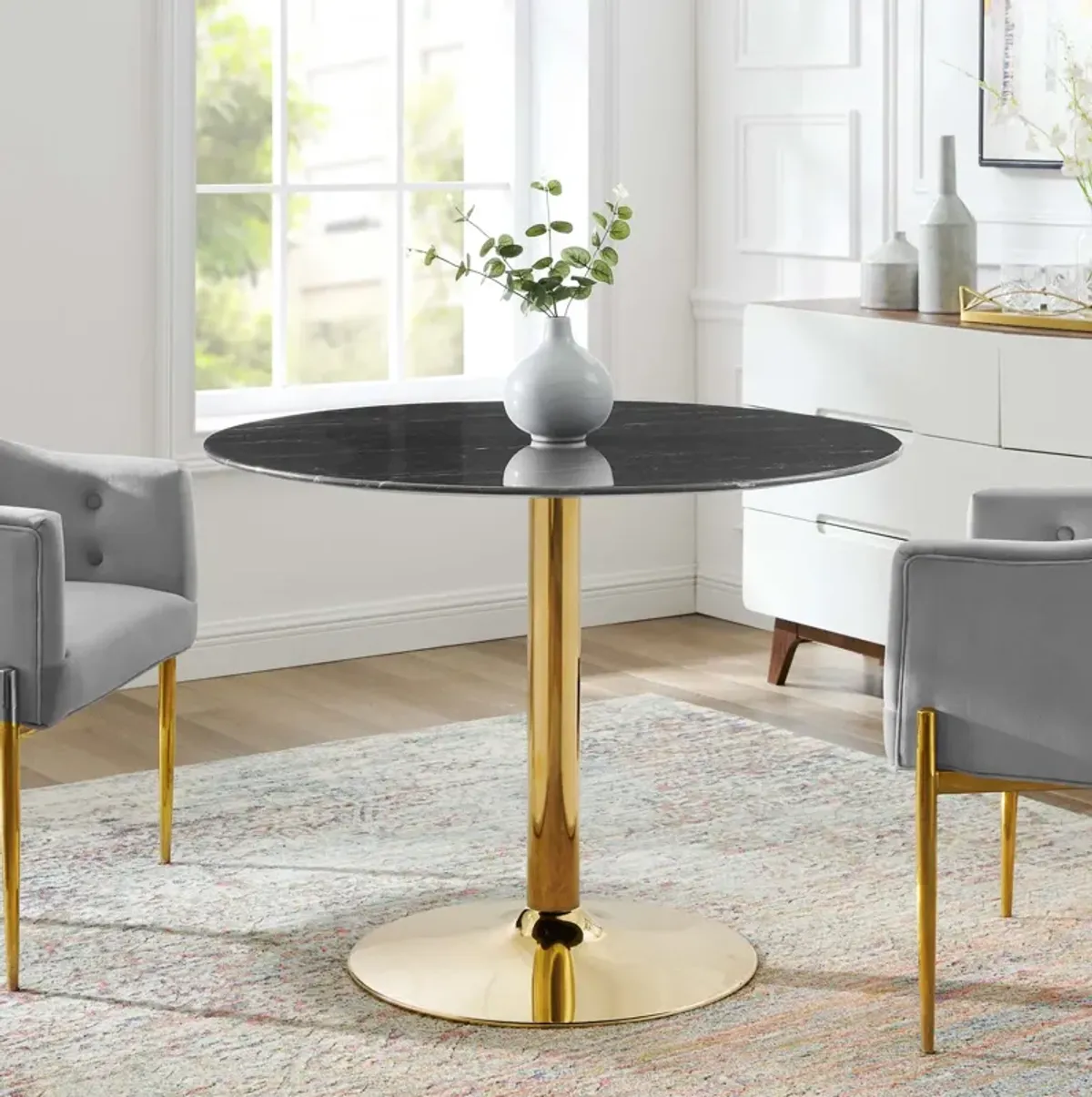 Modway - Verne 40" Artificial Marble Dining Table Gold Black