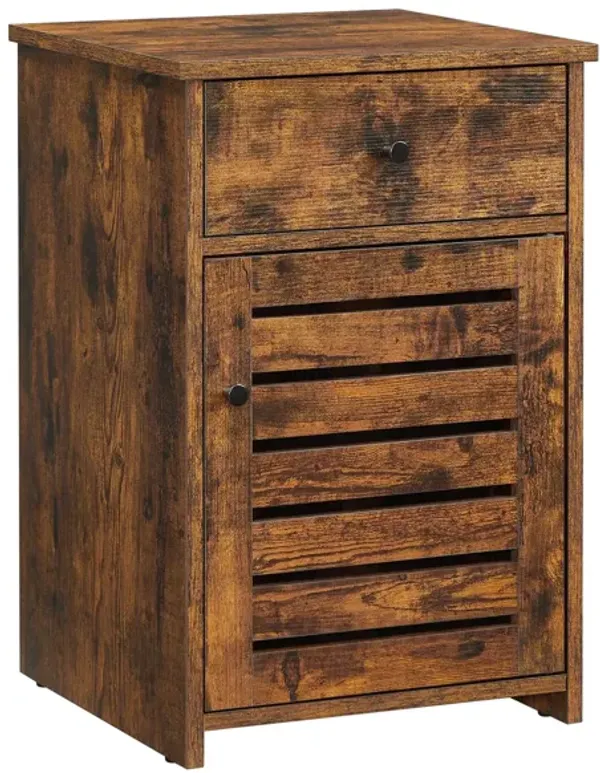 Hivvago Rustic Brown Nightstand with Drawer & Door