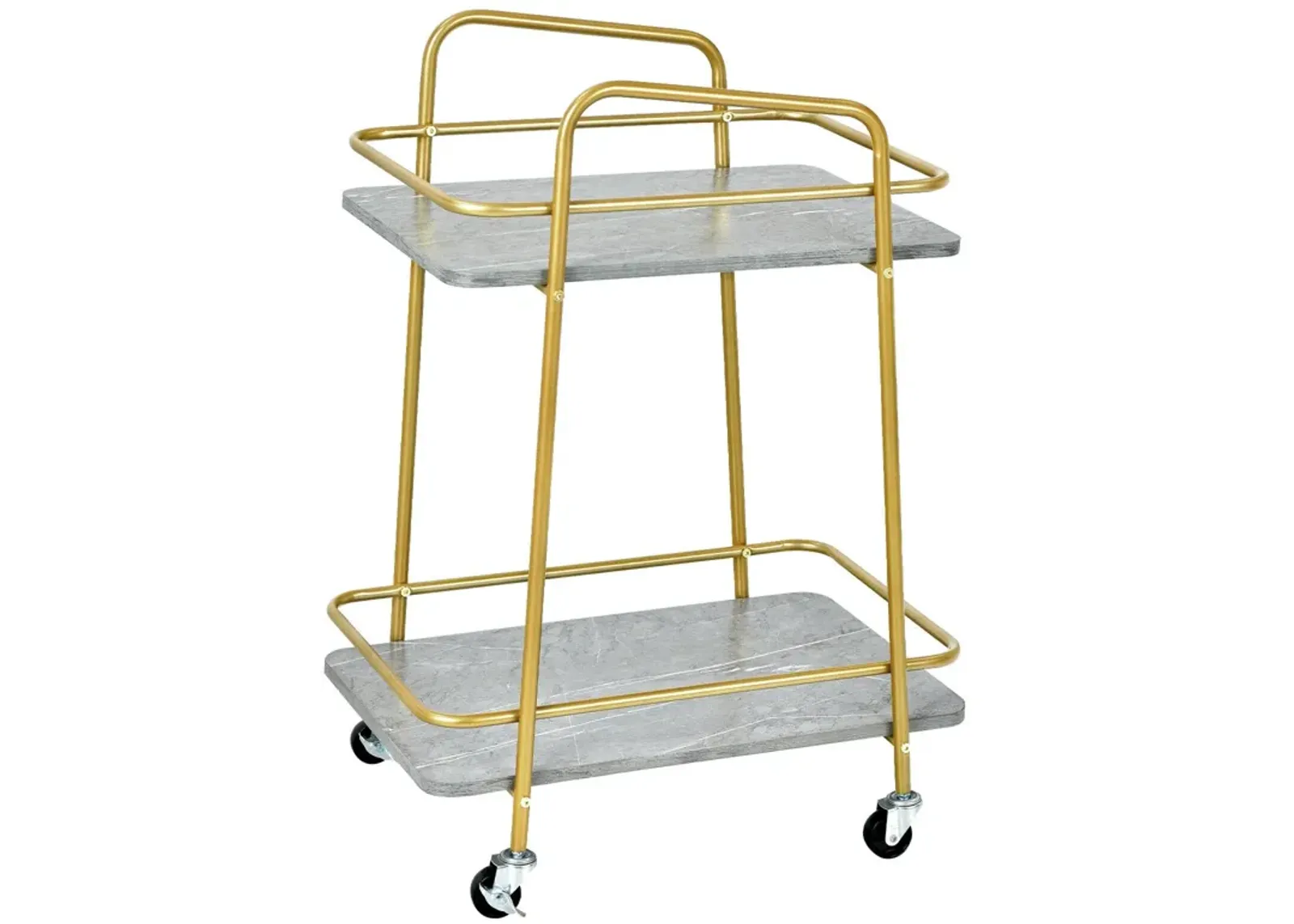 2-tier Kitchen Rolling Cart with Steel Frame and Lockable Casters-Grey