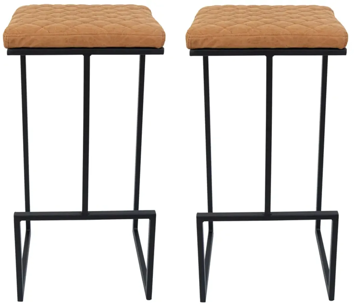 LeisureMod Quincy Quilted Stitched Leather Bar Stools Set of 2 in Peacock Blue