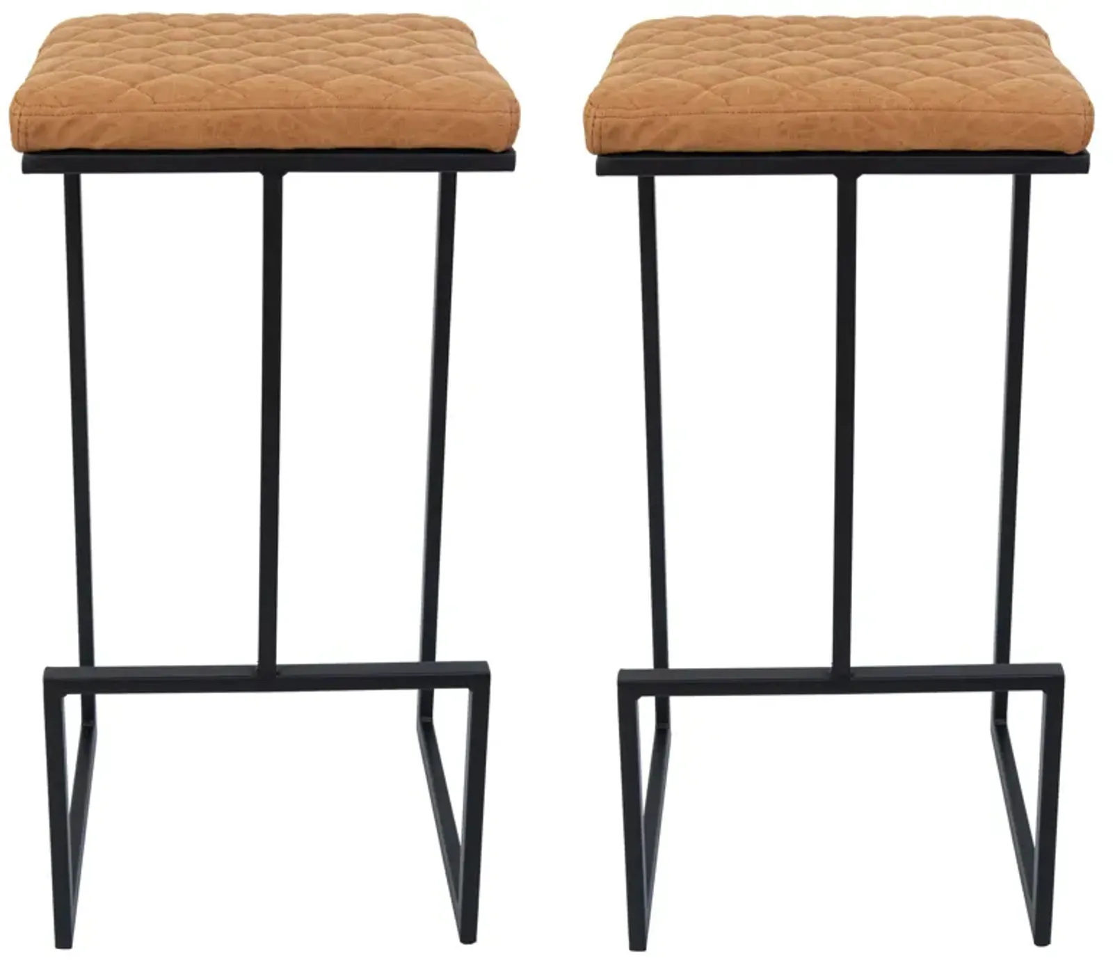 LeisureMod Quincy Quilted Stitched Leather Bar Stools Set of 2 in Peacock Blue