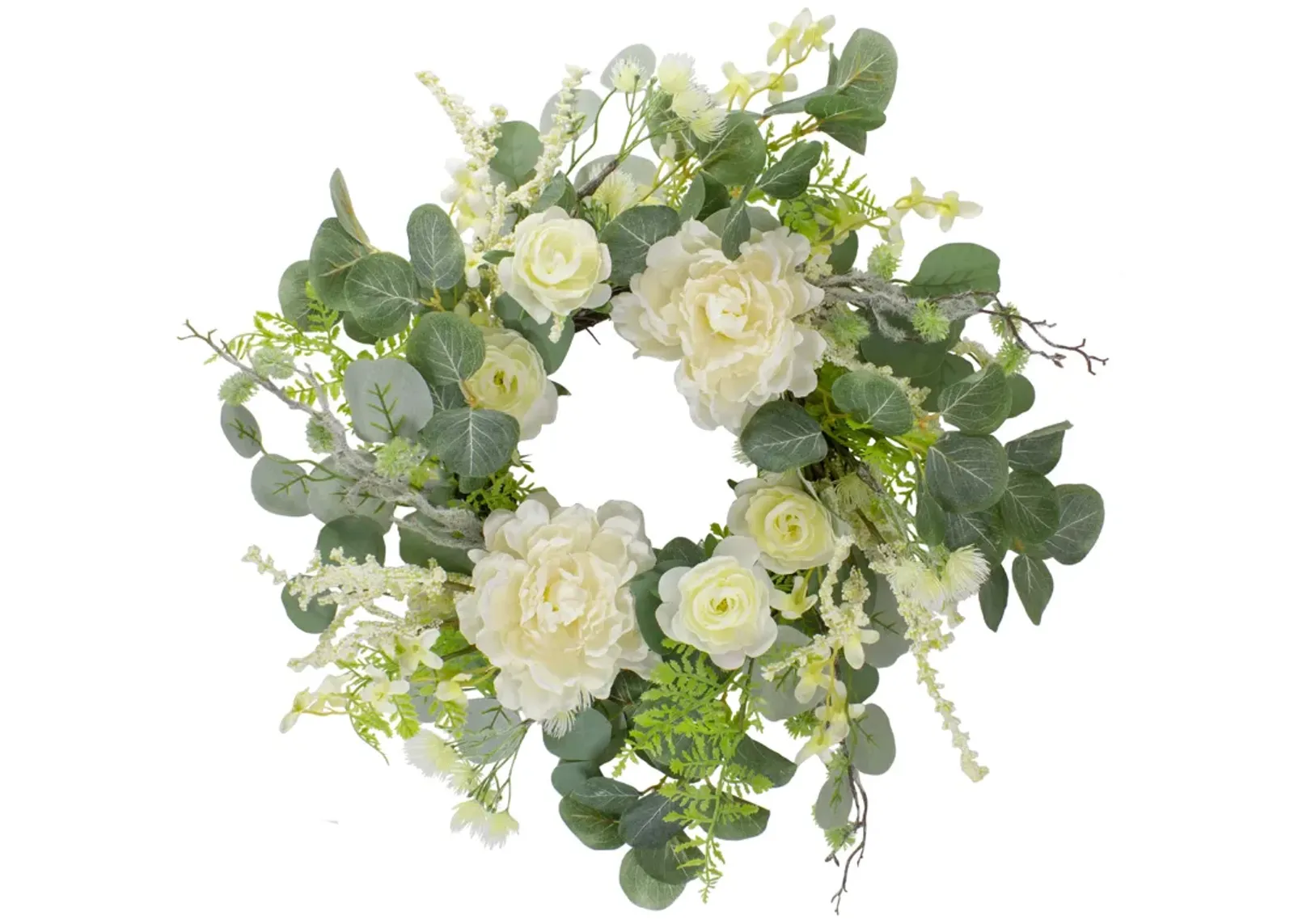 Peony  Rose and Mixed Foliage Artificial Spring Wreath  Unlit   20-Inch