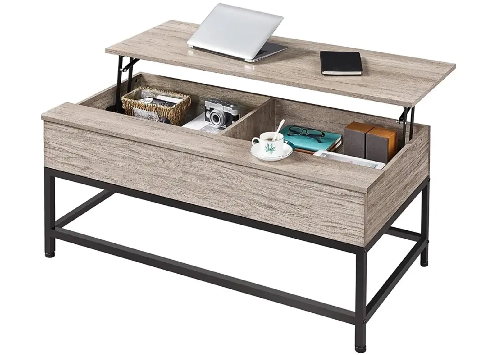 Hivvago Modern Metal Wood Lift-Top Coffee Table Sofa Laptop Desk