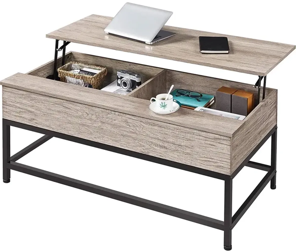 Hivvago Modern Metal Wood Lift-Top Coffee Table Sofa Laptop Desk